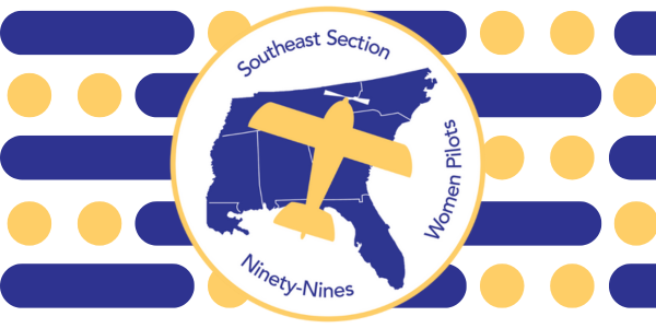 A series of blue dashes and gold circles evoking the Morse Code alphabet with the Southeast Section Ninety-Nines logo on top
