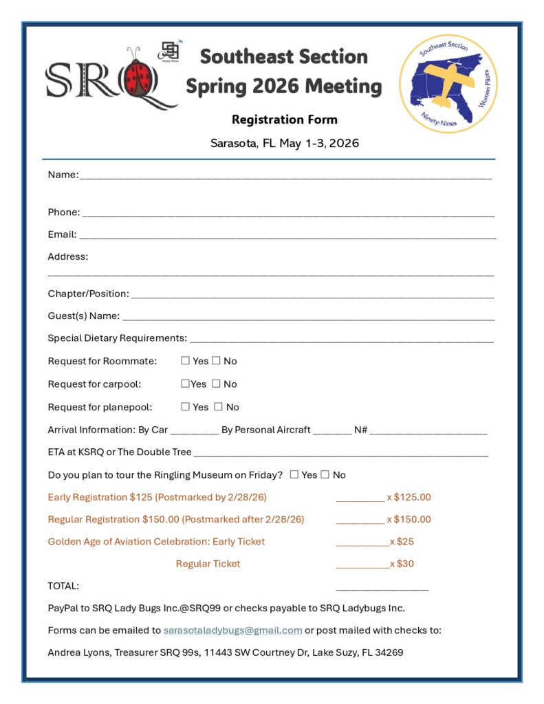 Website registration page for the Southeast Section Spring 2026 Meeting featuring an event schedule, hotel and airport information, payment options, and links to purchase event and special-event tickets.