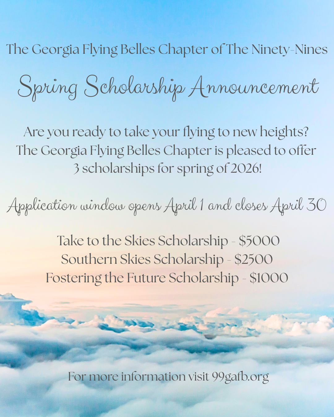 A picture of the sky with text describing the scholarship